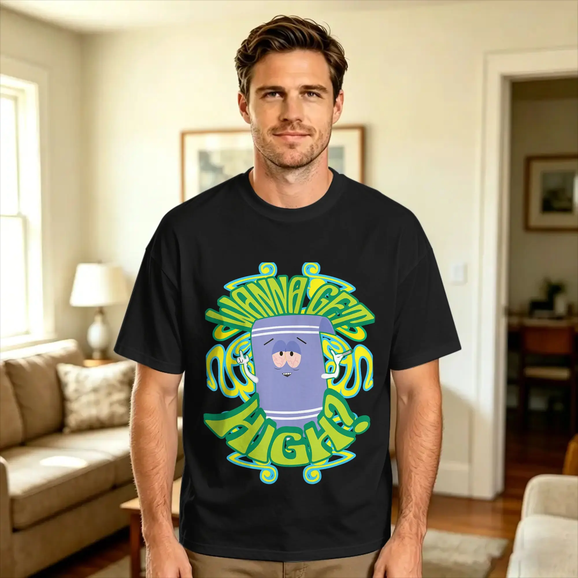 S0uthh P4rk Wanna Get High Towelie T-Shirt Beach  Harajuku T-Shirts 100% Cotton O Neck Oversized Clothes Short Sleeves Tshirt