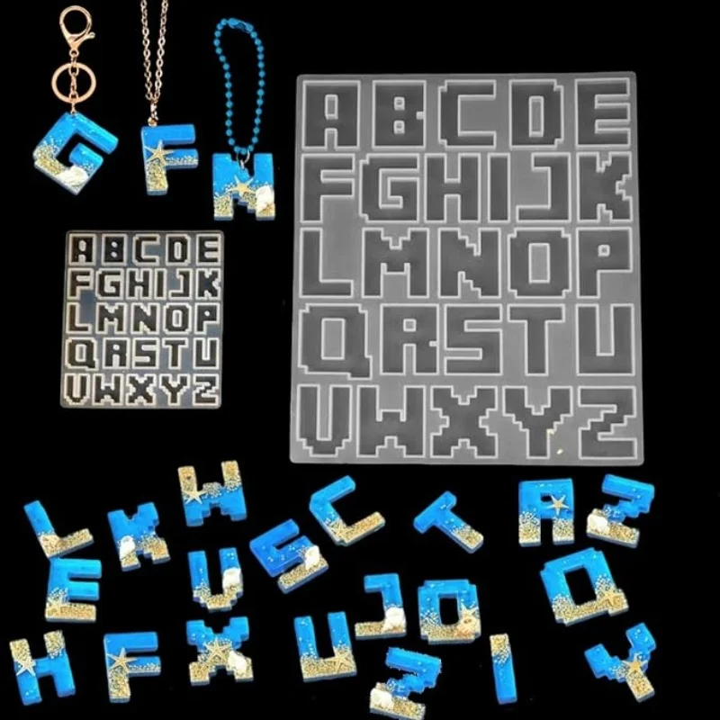 DIY Capital Pixel Letter Pendant Mirror Silicone Molds Handmade Crystal Jewelry Decorative Keychain Epoxy Resin Mold Accessories