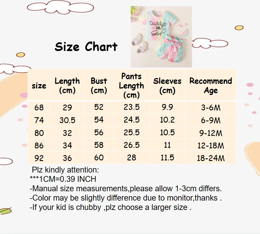 Infant Girl Suit 3-24 Months Baby Girl Clothes Set Tie Dye Top T-shirt +Shorts 2pcs Clothing for Toddler Baby Girl Summer Outfit