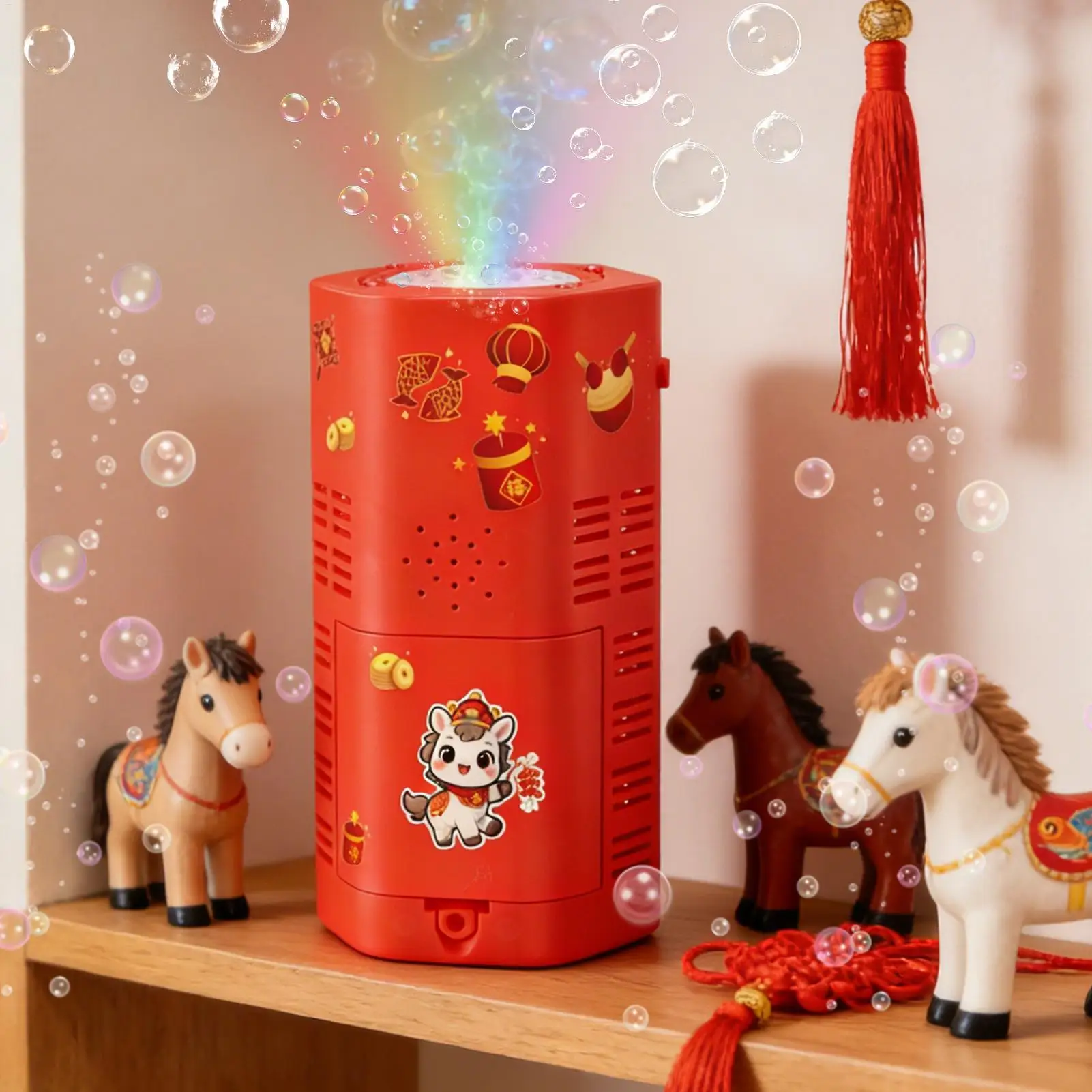 Seifenblasenmacher, rotierendes Jahr des Pferdes, Spiele mit leicht wiederaufladbarer automatischer Seifenblasenmaschine für Geburtstag, Weihnachten, Frühling