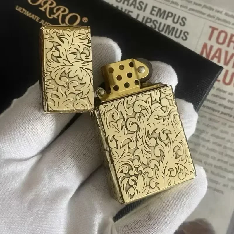 Zorro 538 Kerosenes Lighter Mecha Square Head Brass Engraved Grinding Wheel Windproof Narrow Lighter Creative Holiday Gift
