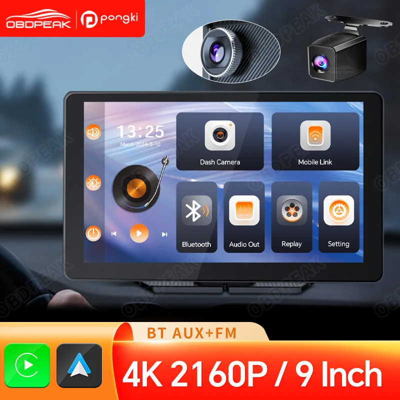 

9'' 4K Portable Car Radio With Wireless CarPlay Android Auto Screen Display GPS Navigation Car Stereo Multimedia Player