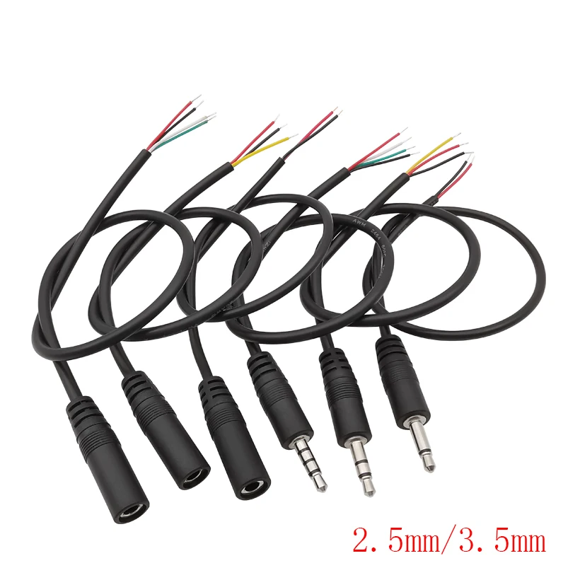 1/5Pcs 2.5mm 3.5mm Masculino Tomada Fêmea 2 Pólo 3 Pólo 4 Pólo Fio de Extensão 25CM para DIY Audio Repair Cable Charger