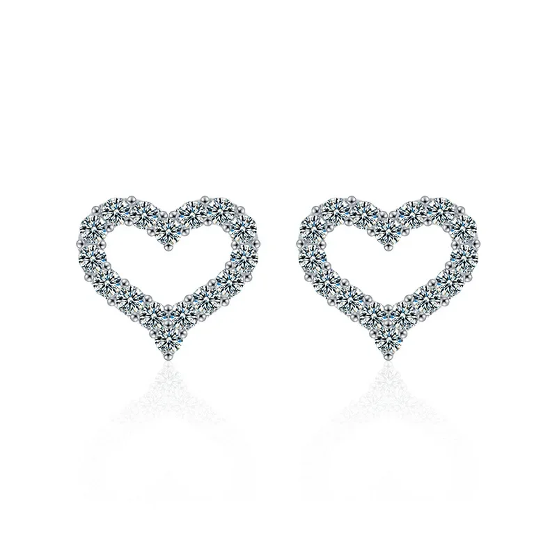 Women's Moissanite 18K gold full diamond love stud earrings silver needle PT950  earrings