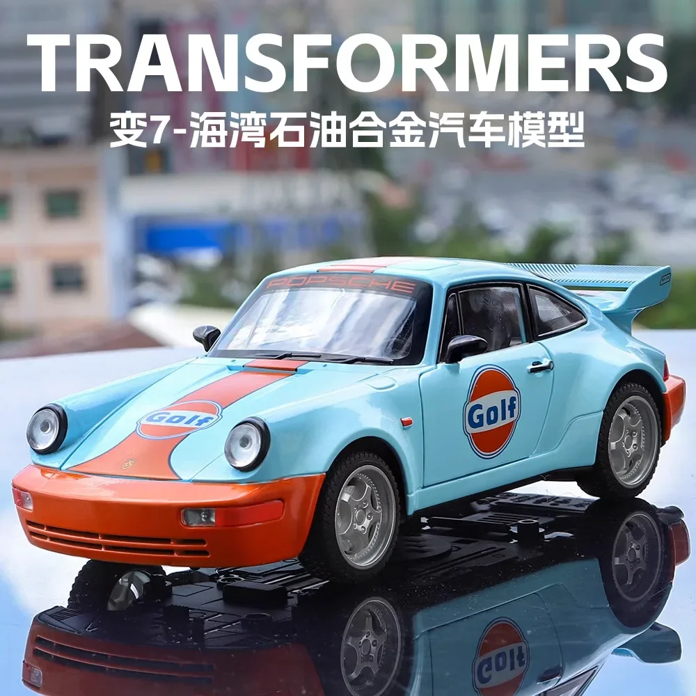 1: 24 Porsche 964 Gulf Petroleum Alloy Car Model Decoration Sound Light Echo Turn Children\'s Toys Collection Gift