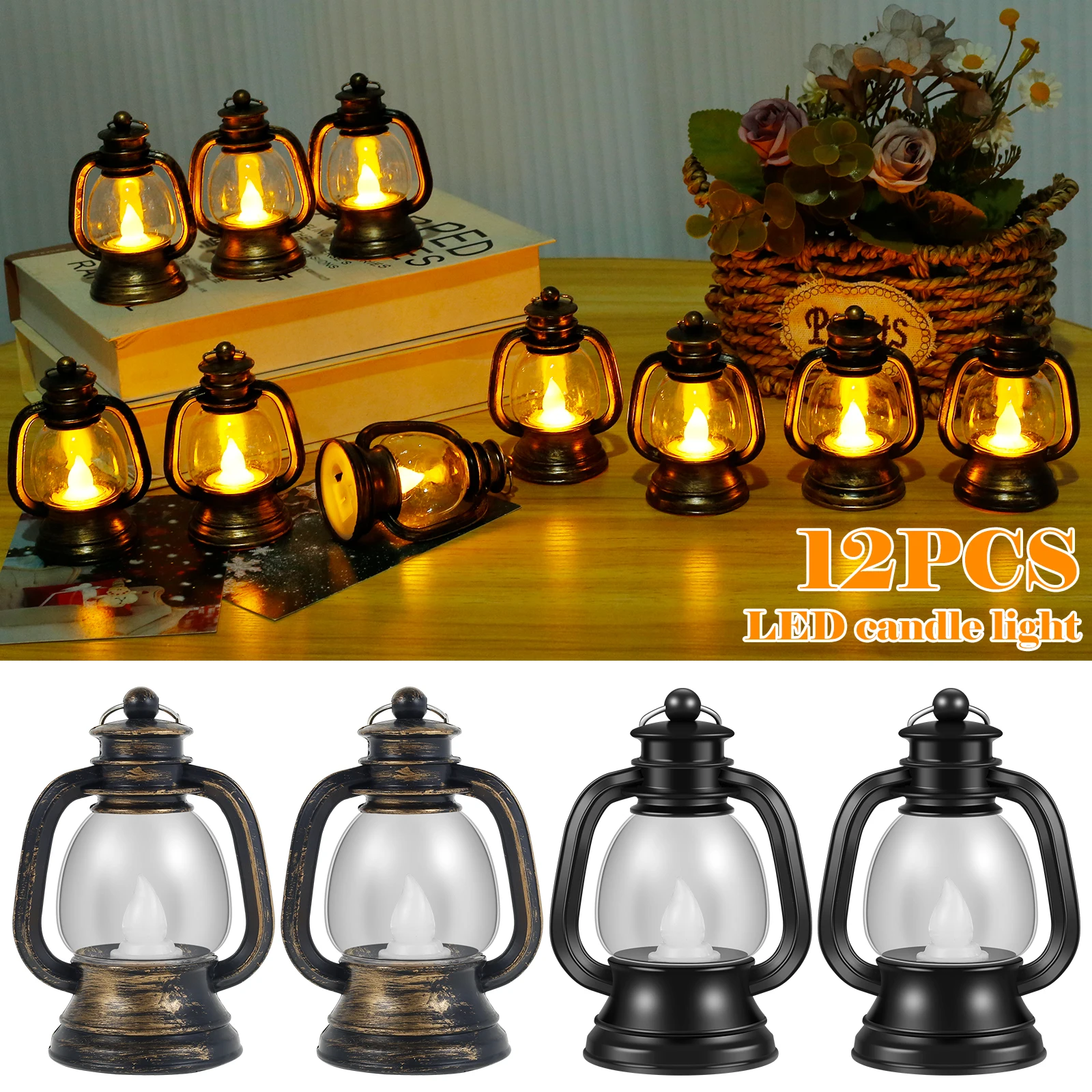 12 mini luci a candela a LED luci a candela in stile retrò luci a candela per atmosfera festiva per feste adatte per le vacanze in campeggio all'aperto