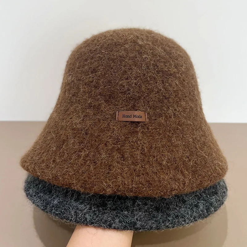 2026 New Wide Brim Warm Winter Bucket Hat For Women Outdoor Thick Wool Blend Soft Label Best Matched Fisherman Cap Female Gift