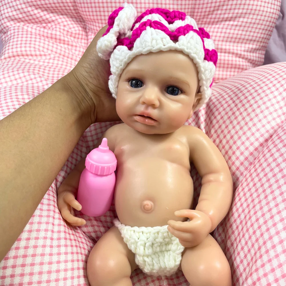 

13 Inch Can Open Mouth LouLou Awake Open Blue Eyes Girl Solid Silicone Reborn Baby Doll Full Body Silicone Toy Christmas Gift