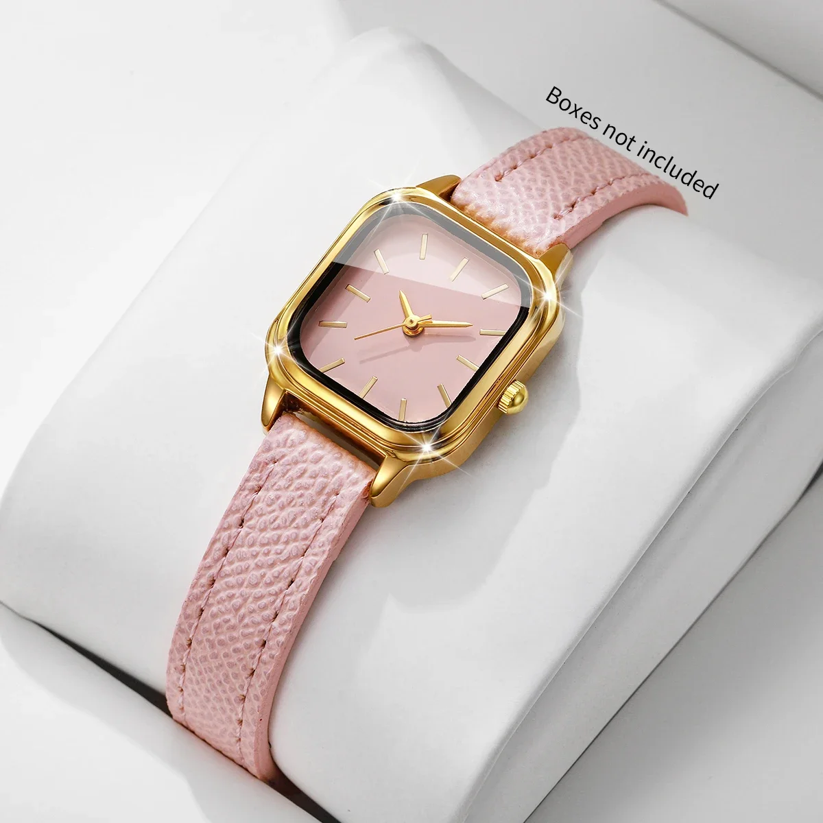 Elegant Pink Leather Strap Ladies Women Quartz Watch Ladies Square Dress Wristwatches Clock Gift Relogio Feminino（Without Box）