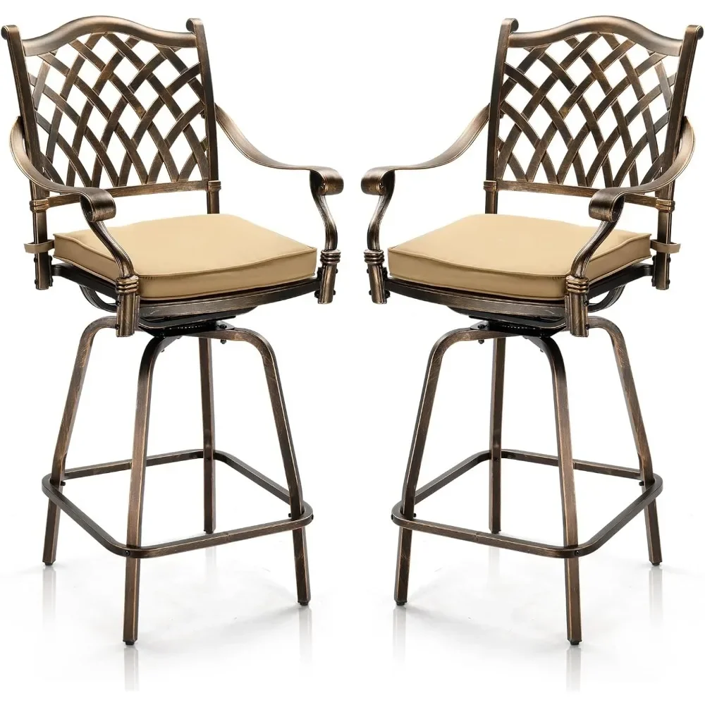 

Outdoor Swivel Bar Stool 2-piece Set, Cast Aluminium All-weather Patio Bar Height Chairs, Patio Bar Dining Chairs