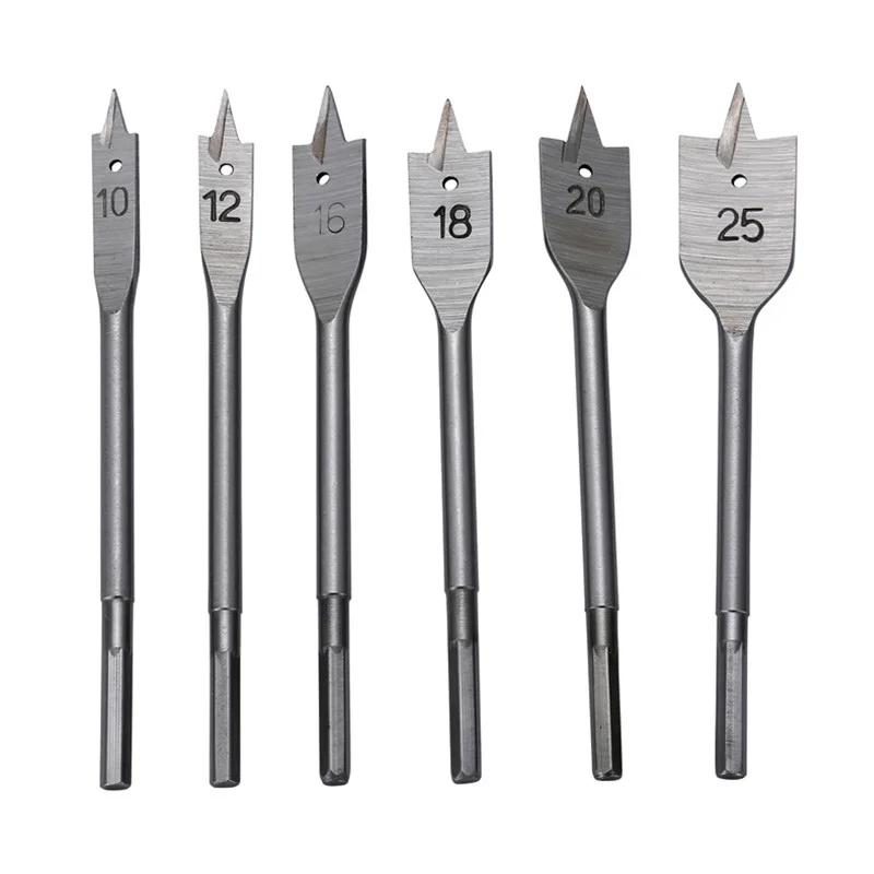 6pcs Wood Flat Drill Sets 10mm 12mm 16mm 18mm 20mm 25mm Paddle Flat Wood Boring Drill Bit Sets Power Tools With Hex Shank