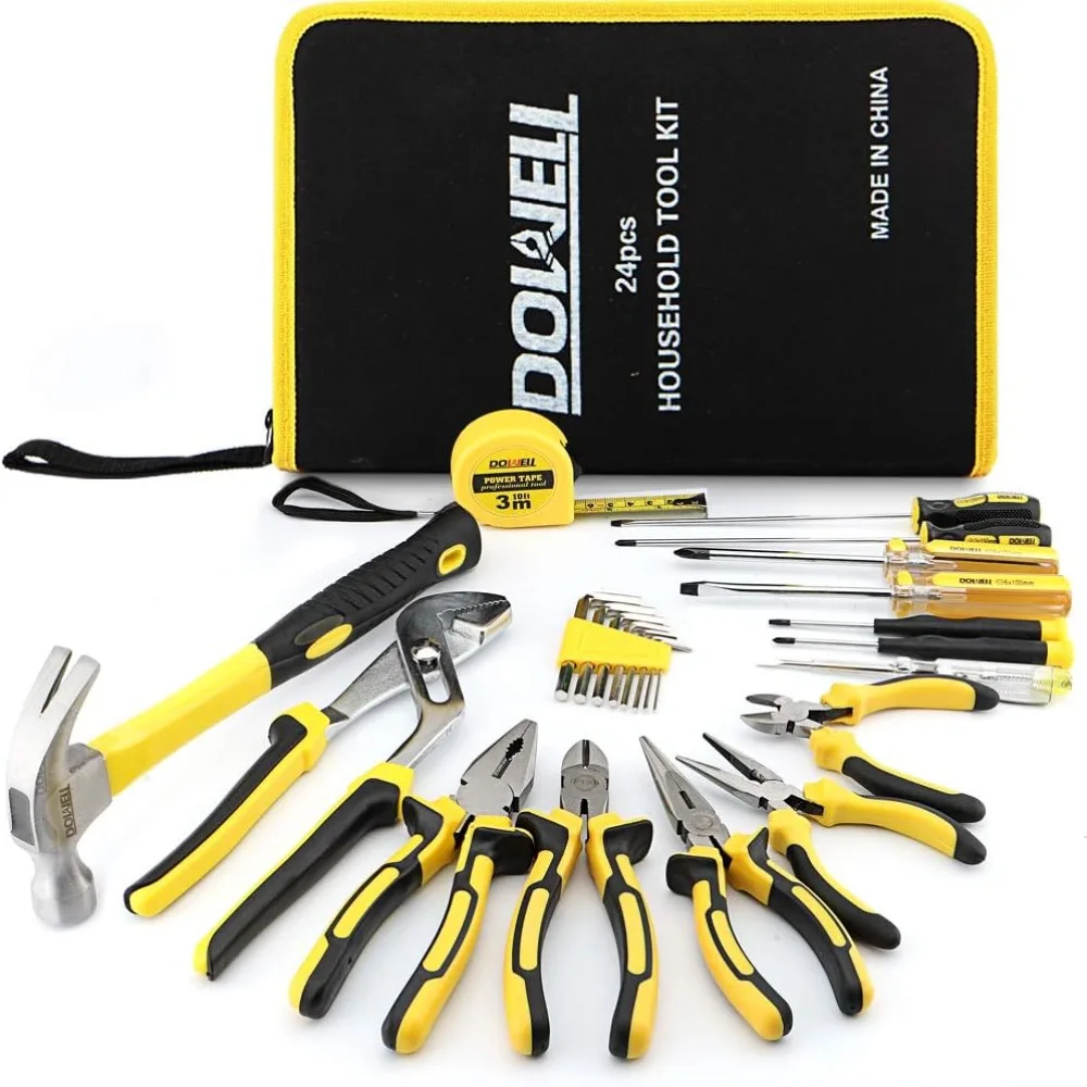 24 Pieces Homeowner Tool Set, Home Repair Hand Tool Kit with Portable Tool Bag