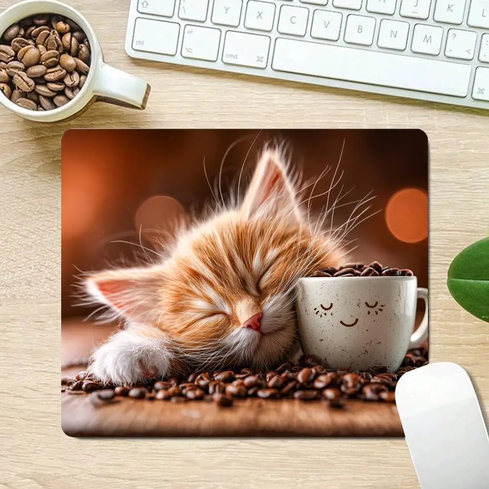 Sleeping orange cat Small Mouse Pad Office Mat Non-Slip Rubber Base Stitched Edge Desk Pad for Laptop Computer Home Portable