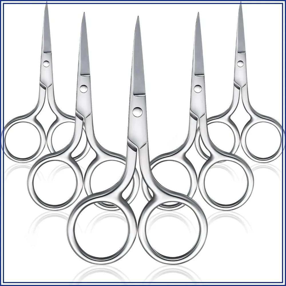 5-Pack Stainless Steel Nose Hair Scissors, Straight Tip for Precision Trimming, Multi-Purpose Grooming Tool for Facial Hair, Mustache, Beard, Eyebrows, Ear & Nose