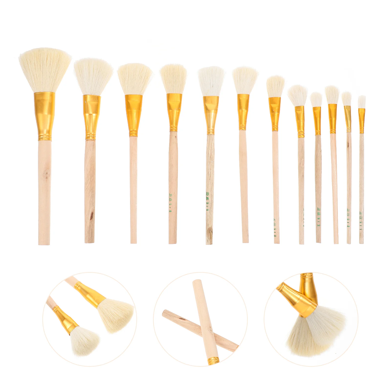 12 Pcs Paint Pen Wool Brush Gold Leaf for Kids Oil Painting Foil Sweep Craft with Wood Handle Child