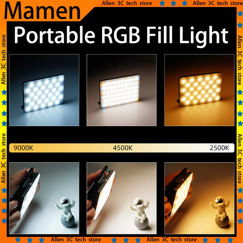 Original MAMEN Fill Light Phone Photo Clip Fill Light 2500-9000k Custom RGB Video Light For Laptop Smartphone Conference Outdoor