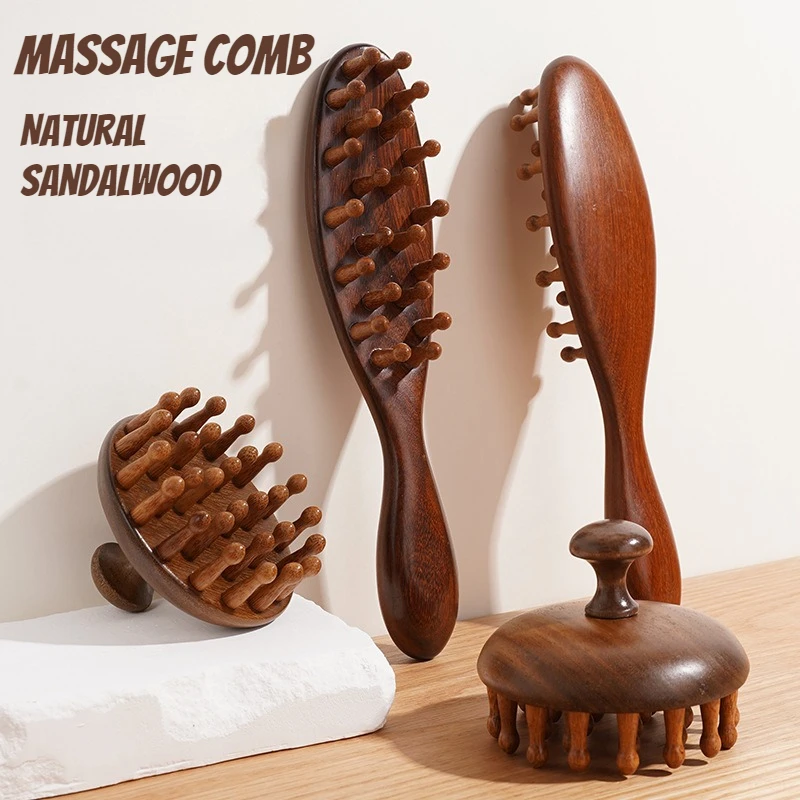 

Wooden Therapy Massage Comb Scalp Head Massager Multi-Functional Natural Sandalwood Hair Brush Guasha Scraping Body Massage Tool