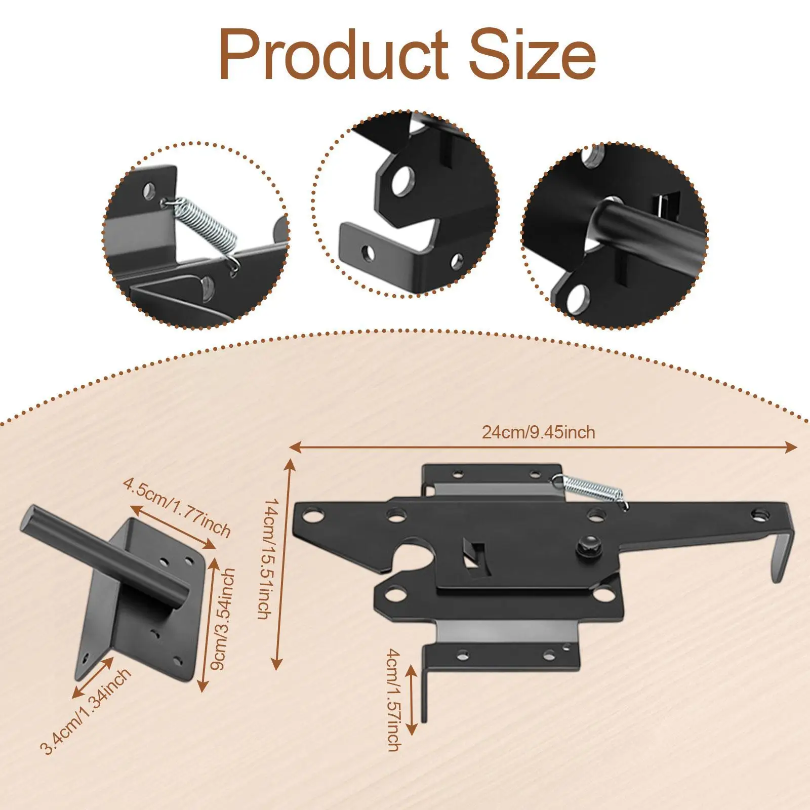 Heavy Duty Self Locking Gate Latch Post Mount with Fasteners Hardware Carbon Steel Automatic Weight Lever for Secure Pool