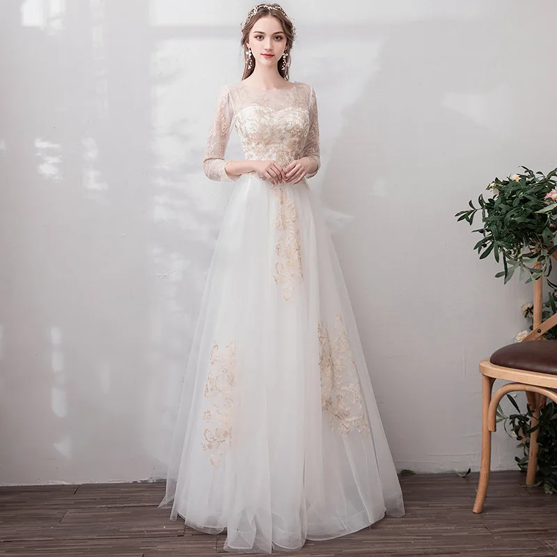 

DSP Elegant A Line Tulle Prom Dresses Long Sleeves Graduation Party Dress Evening Gowns with Appliques