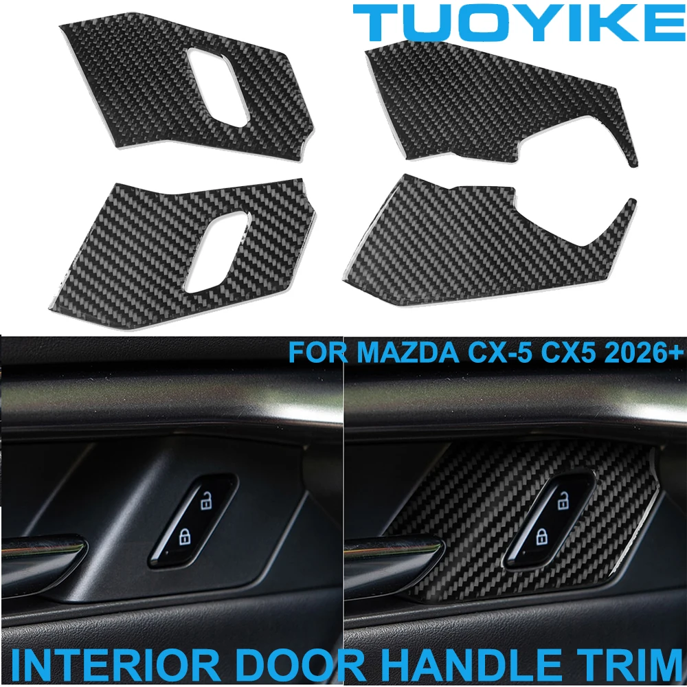 LHD RHD Real Soft Carbon Fiber Interior Door Pull Handle Panel Frame Cover Trim Decoration Surround For Mazda CX5 CX-5 2026+