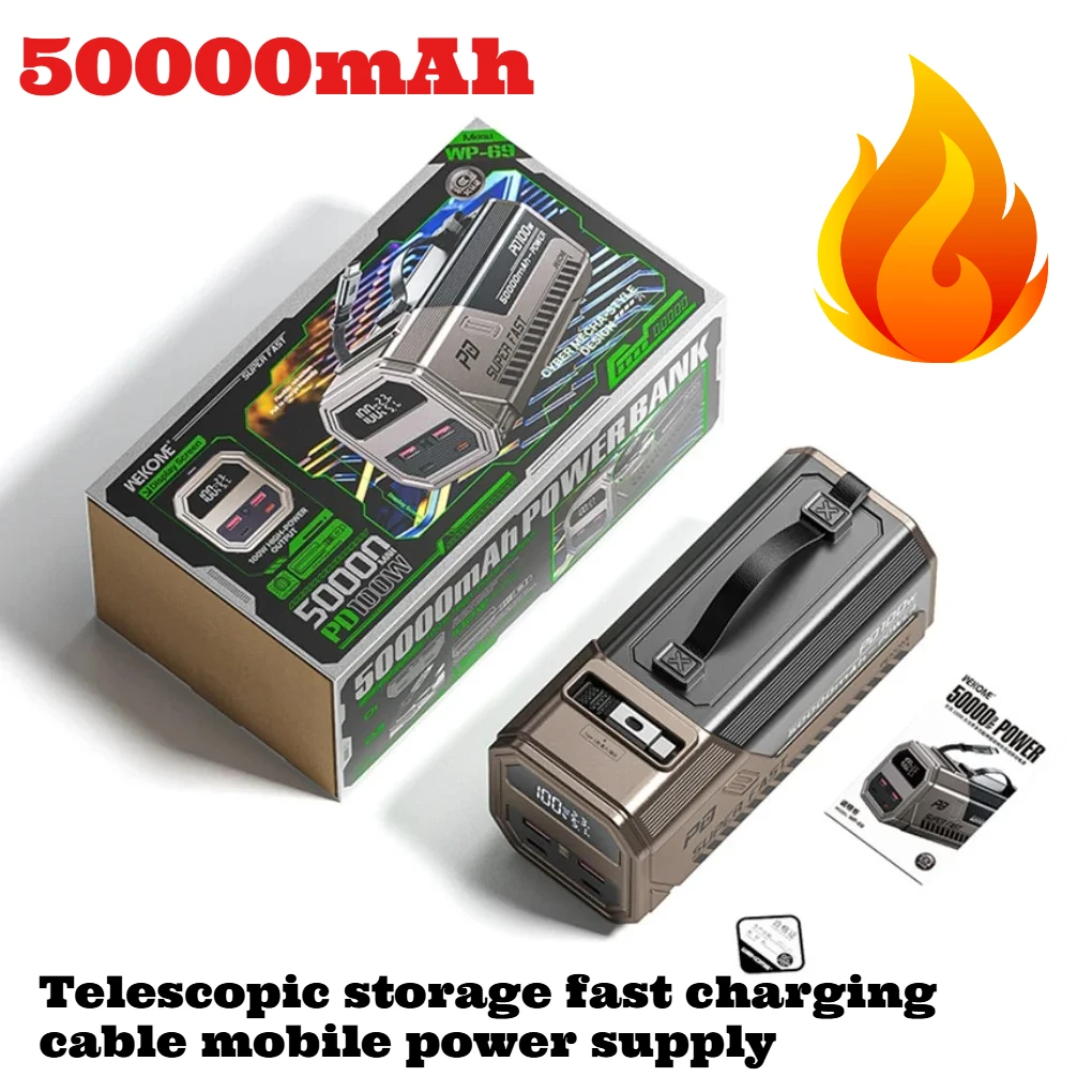 50000mAh 100W High-Power Multi-Functional Extendable Rechargeable Fast Charging Power Bank for Samsung Xiaomi Huawei