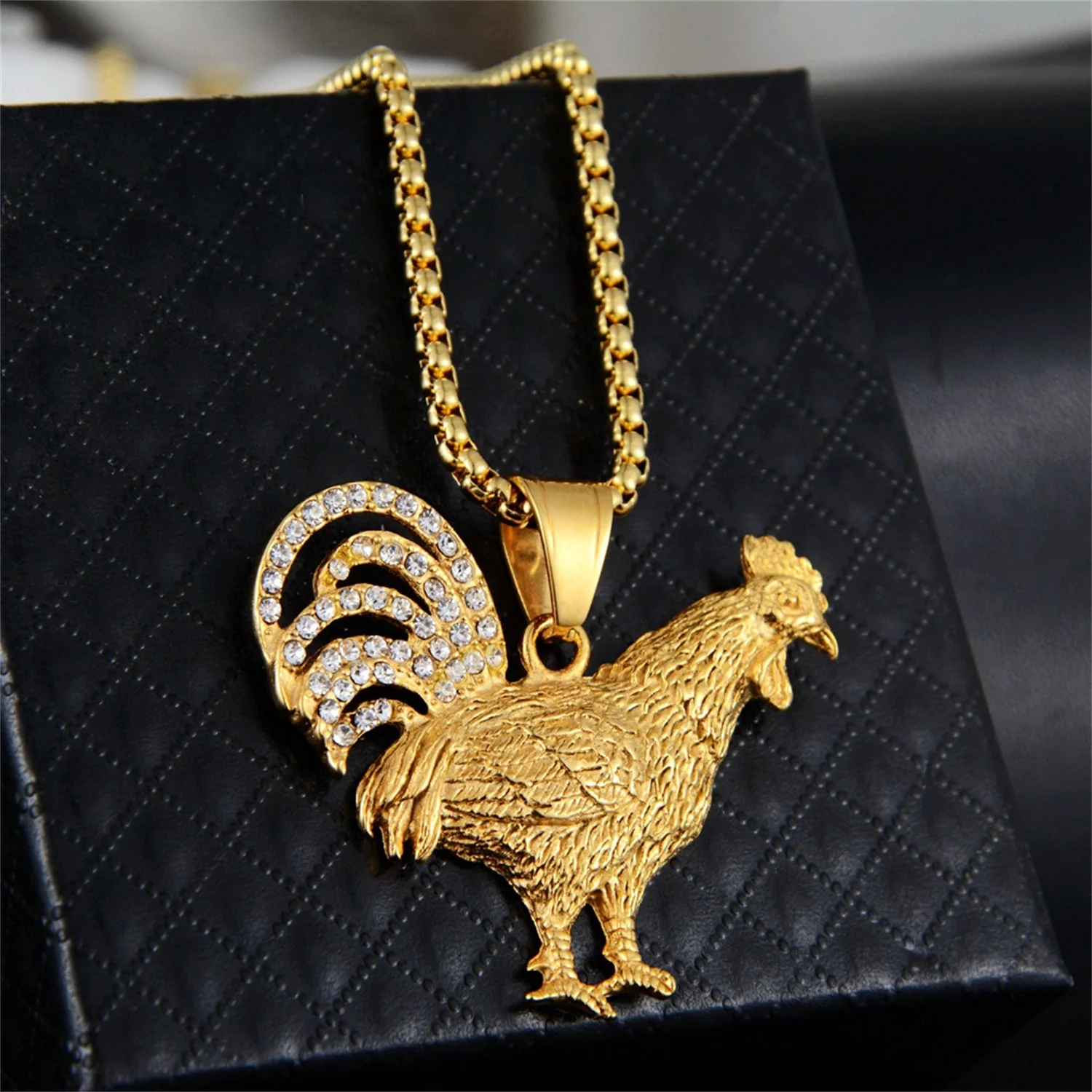 Hiphop Iced Out Cock Rooster Pendant Dropshipping Gold Color Stainless Steel Animal Necklace for Men French Fashion Jewelry Gift