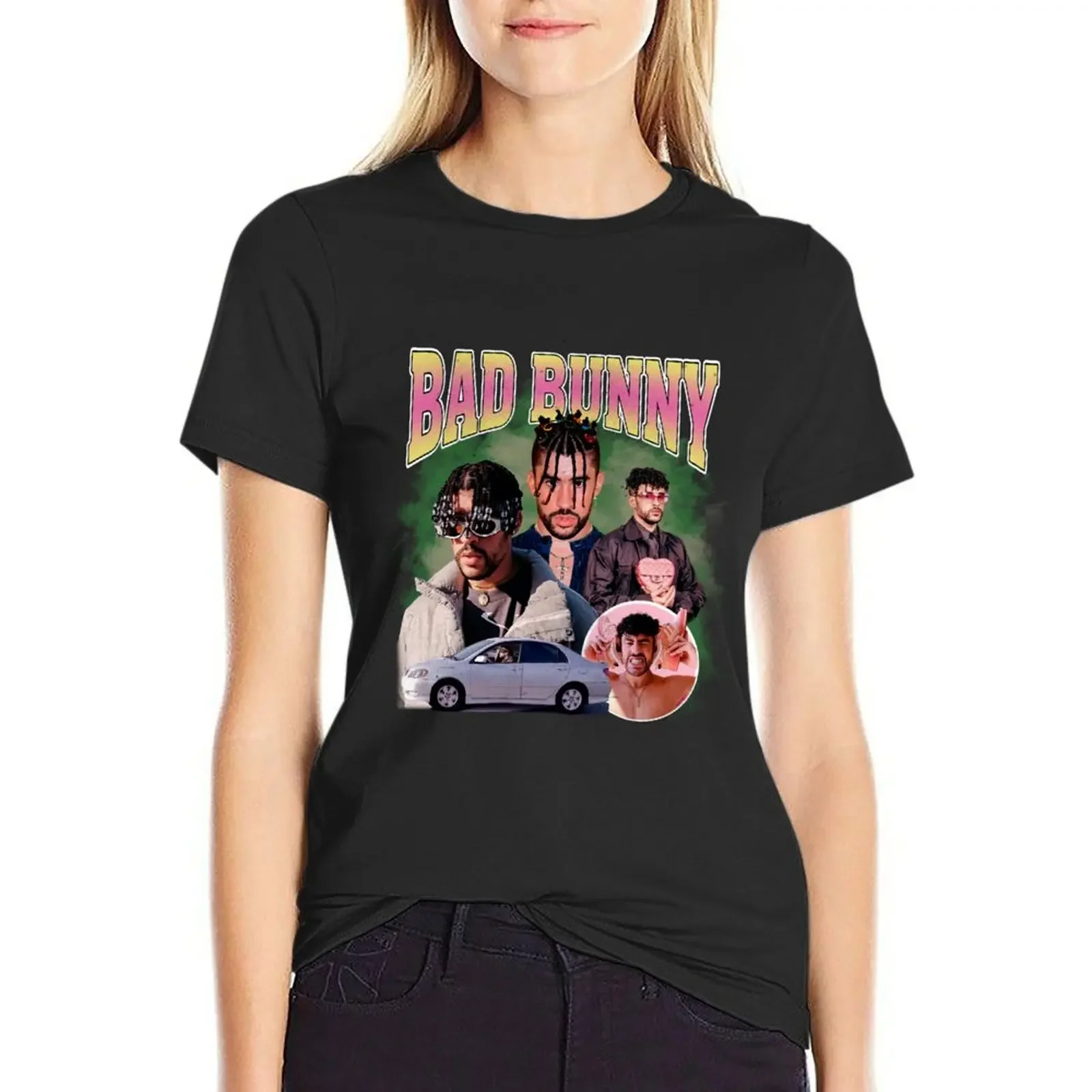 

Bad Bunny 90s Vintage x Bootleg Style Rap T-Shirt tops customs design your own animal print shirt for girls Women clothing