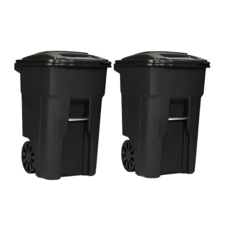 

2-Pack 48-Gallon Heavy-Duty Garbage Cans with Rugged Wheels Ergonomic Handles Secure Lids Impact-Resistant Plastic Trash Cans f