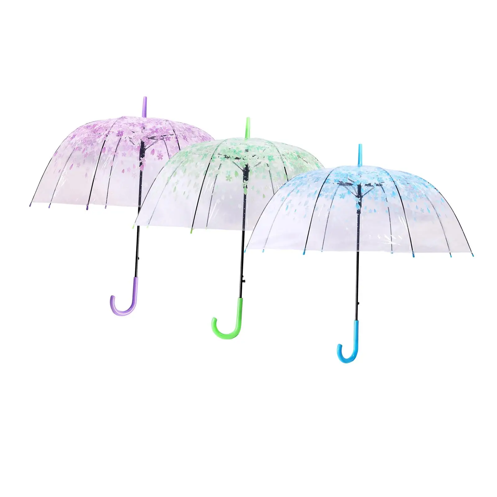 Novelty Transparent Umbrella Lightweight Cherry Blossom Clear Bubble Umbrella for Women Short Trips Beach Camping Fishing