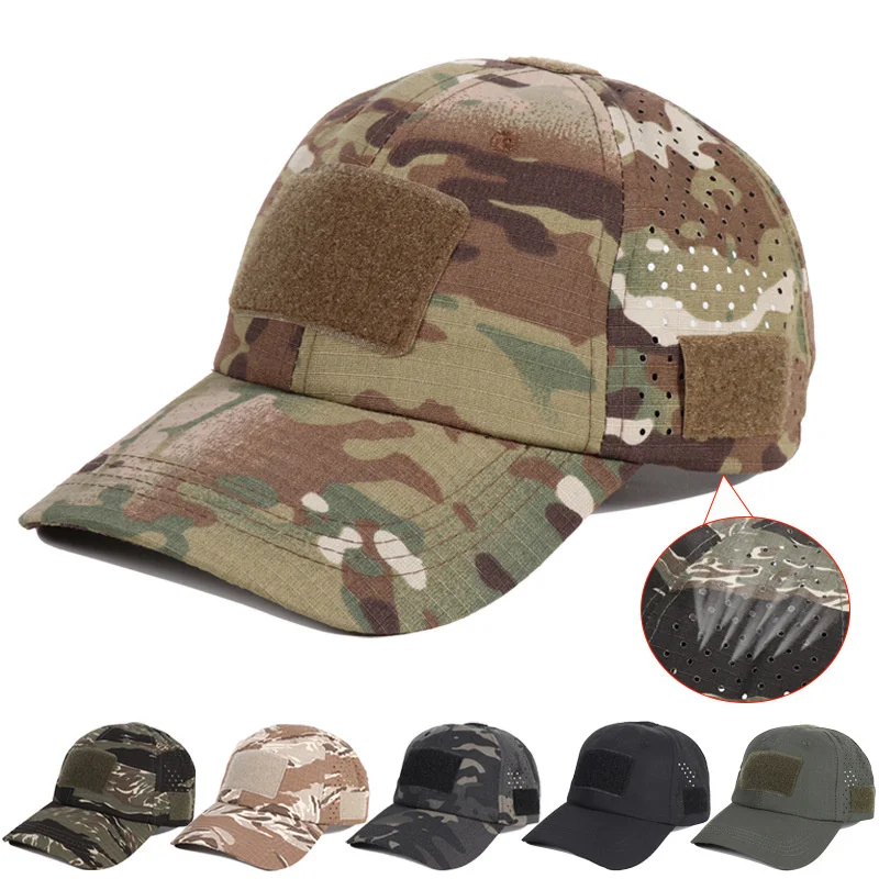 Camouflage Baseball Cap Breathable Mesh Magic Tape Protective Sunshade Hat for Outdoor Sports Men