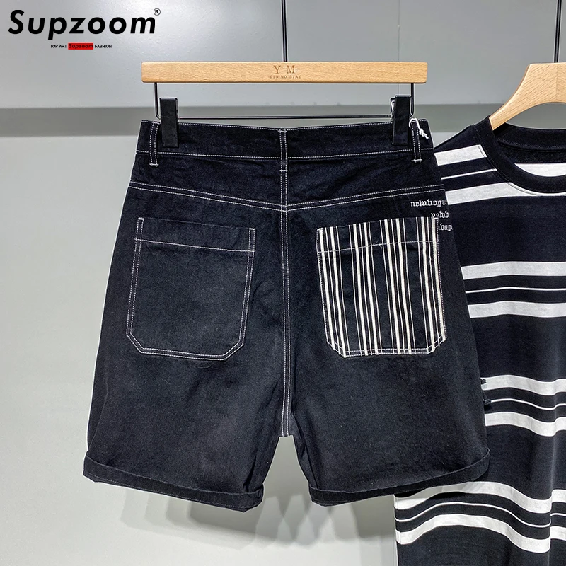 Supzoom 2023 New Arrival Top Fashion Summer Hip Hop Casual Patchwork Striped Embroidery Cargo Loose Denim Shorts Men  