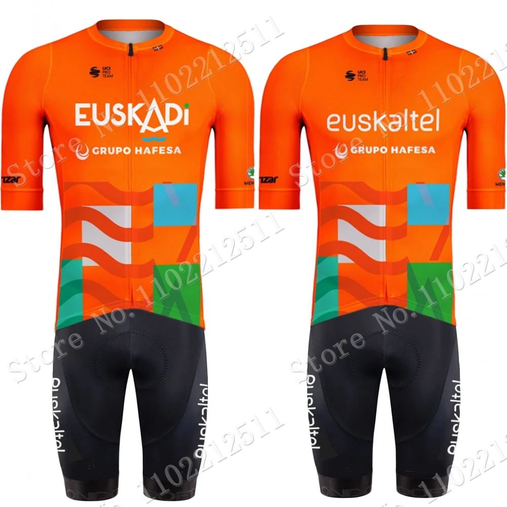 Euskaltel Euskadi Team 2024 Cycling Jersey Set Orange Short Sleeve Clothing Road Bicycle Bib Shorts Suit MTB Wear Maillot Ropa