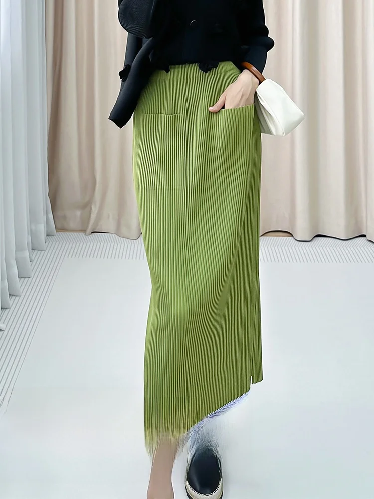 

Casual Simple Women's Midi Skirt Pleated Slim Fit High End Leisure Three Houses Art Creation Polyester Fiber Commute Style