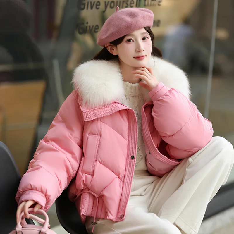 Women Winter Coats Short Down Jacket Korean Sweet Luxury Stylish Jacket for Women Large Fur Collar Thick Warm Short Puffer Coats