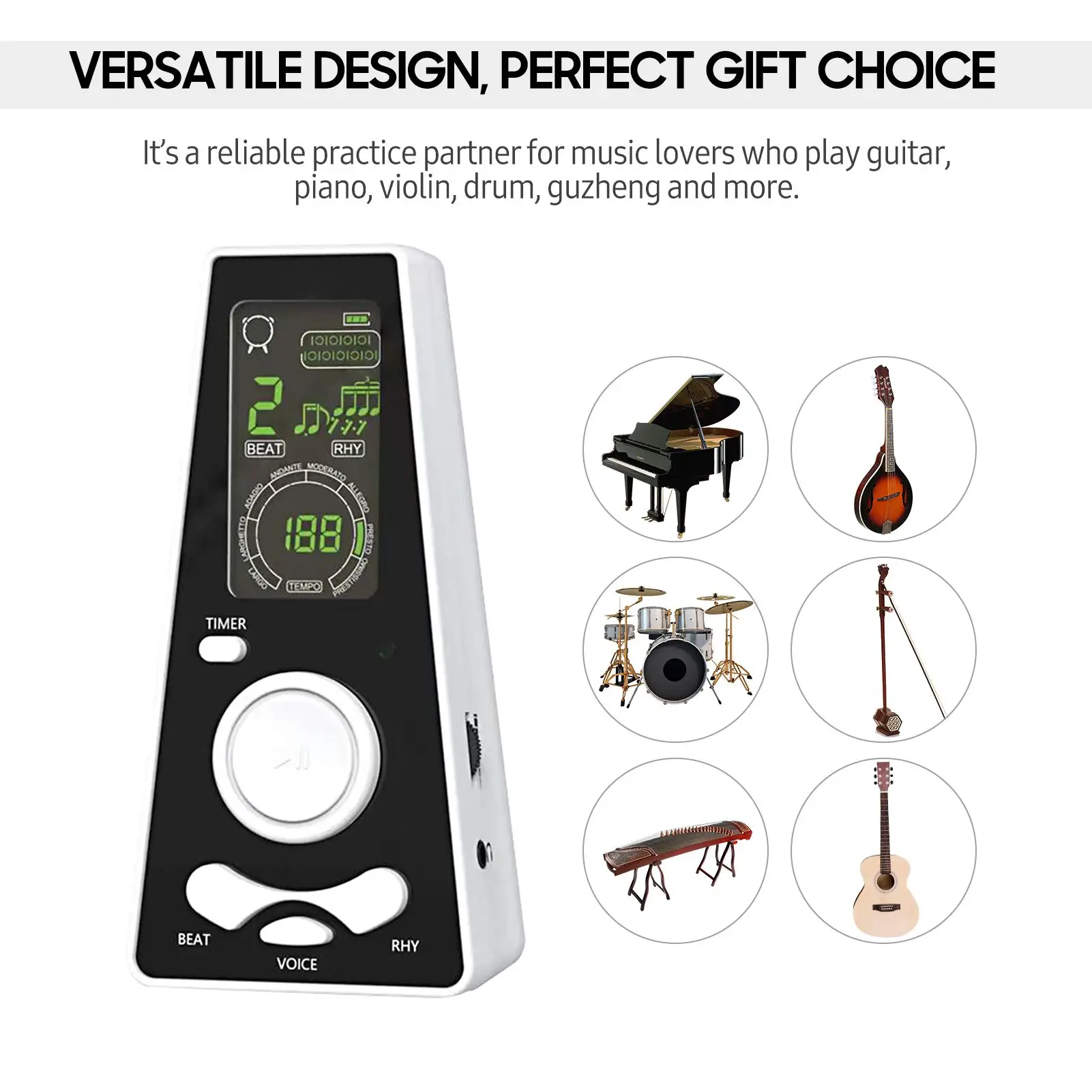 Electronic Digital Metronome with Timer Universal Electronic Metronome with Volume and Beat Speed Control, Battery or USB Cable