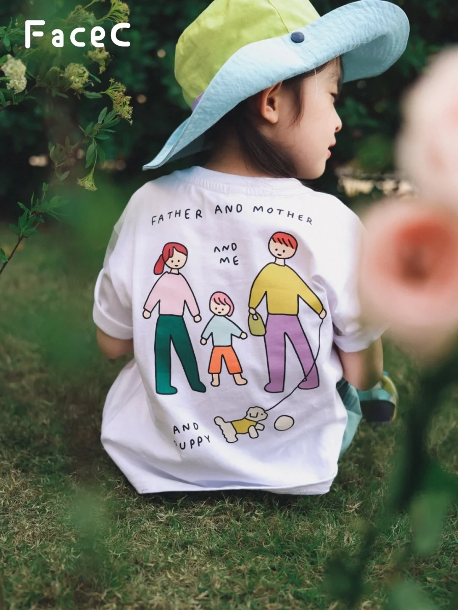 

Cotton Breathable Short Sleeve T-Shirt Children's Outdoor Camping Casual Loose Parent-Child Matching Summer New Arrival for G...