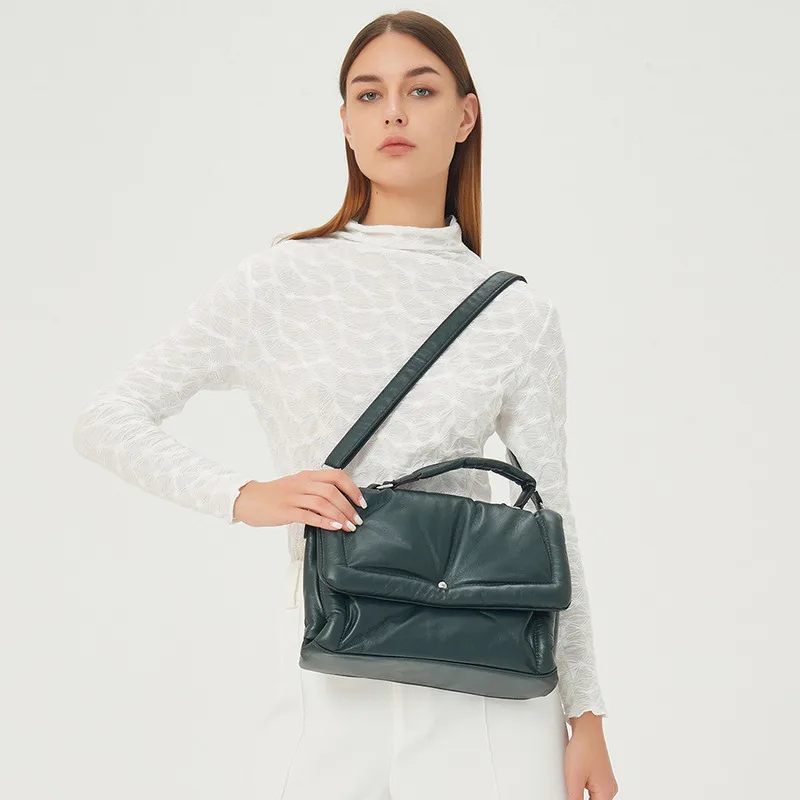 Designer Merk Verdikte Vrouwen Handtas Dons Katoenen Schouder Crossbody Tas Luxe Pu Lederen Messenger Bag Winter Vierkante Tas