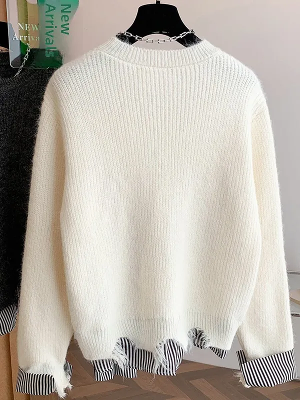 Losgebreide trui Dames Winter Faionable Plus Size Casual Sle round Ne Long Sve Streeppatroon Enkel stuk