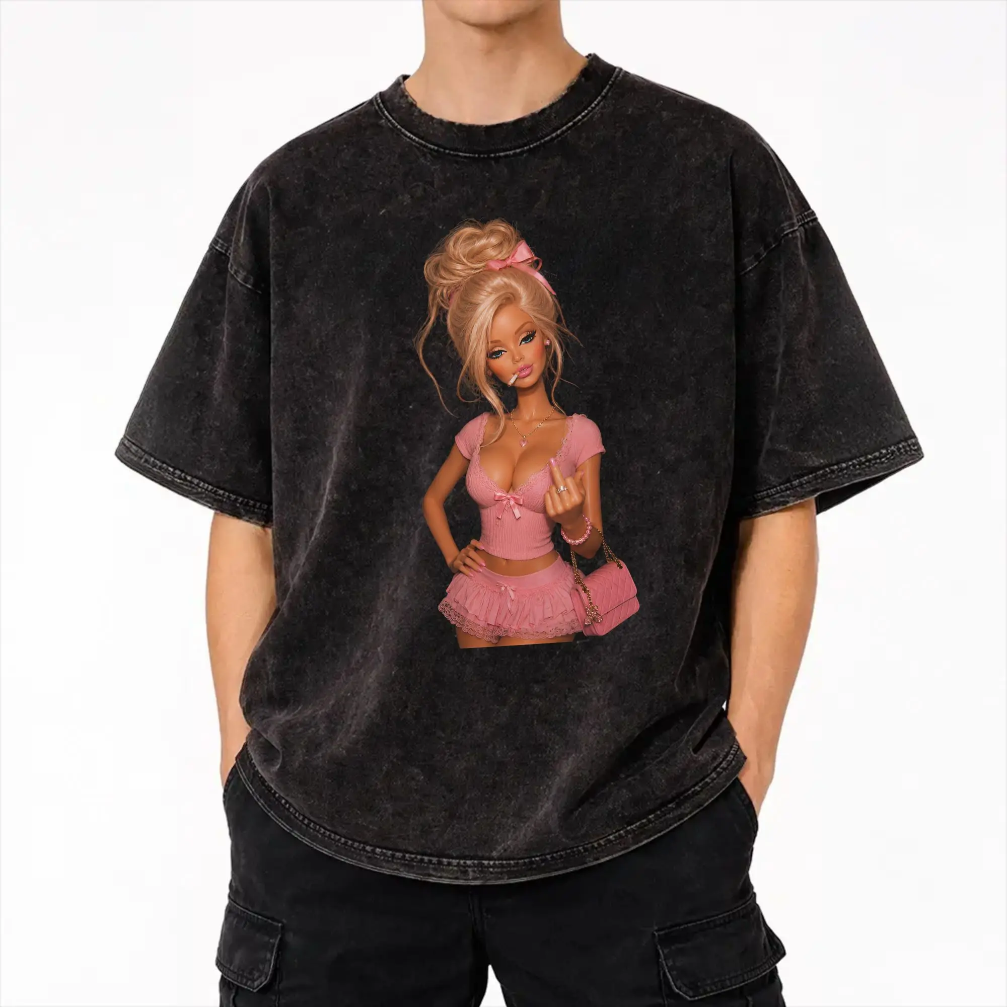 Summer Blonde Doll Disheveled Doll Washed T Shirt Apparel Oversize T-Shirts  Men Women Tee