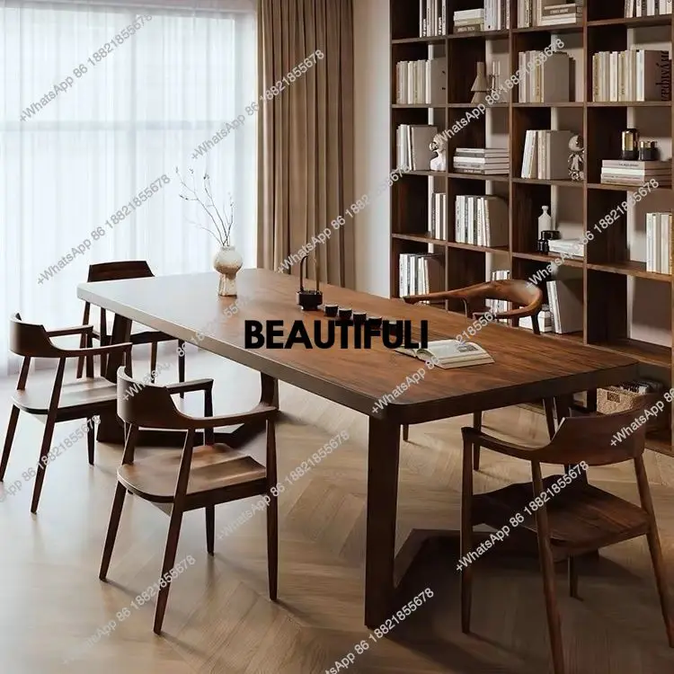 

South American walnut new Chinese tea table household dining table pure solid wood large board study desk workbench