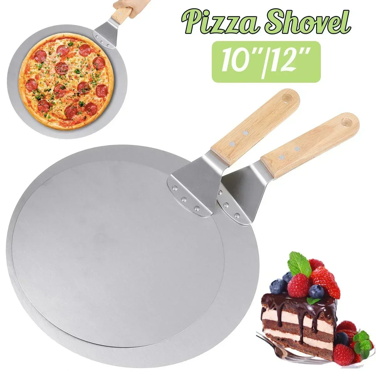 2026 Unique 10/12inch Pizza Shovel Pastry Tools Stainless Steel Wooden Handle Peel Round Anti-scalding Pan Bakeware Maker