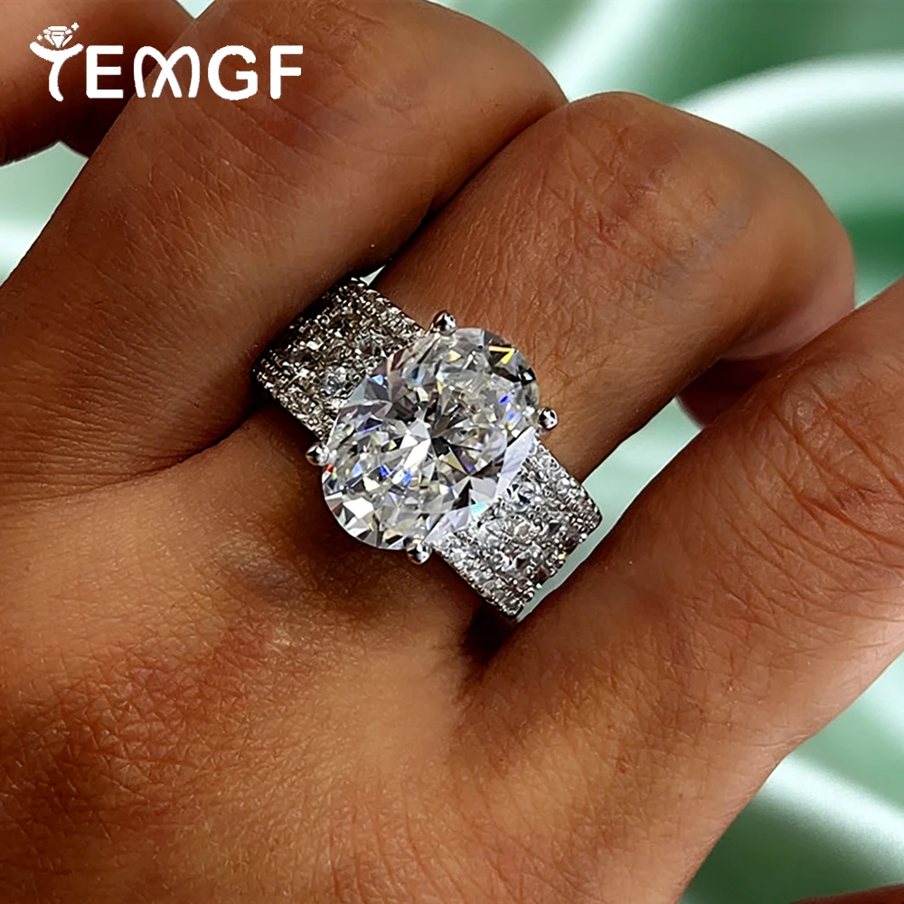 

TEMGF Luxury 8CT Egg Cut Moissanite Wedding Ring for Women S925 Sterling Silver Wide Ring Bride Shiny Fine Jewelry Certified