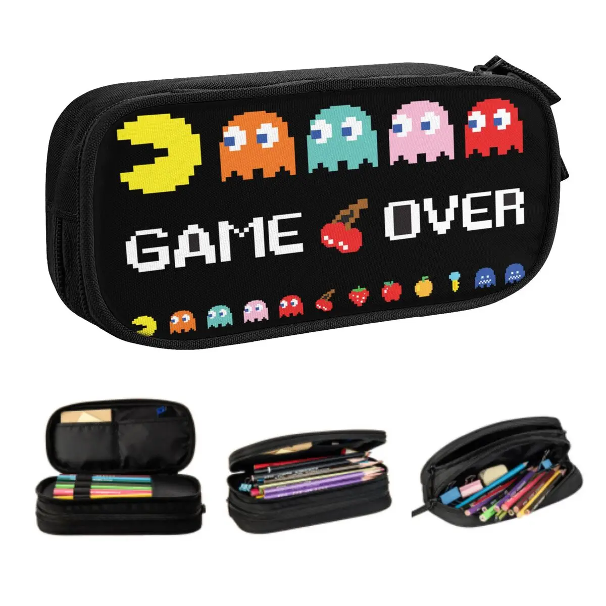 vintage jogos de arcade sobre estojos de lapis para meninas e meninos grande armazenamento pen box papelaria kawaii bolsa grande 01