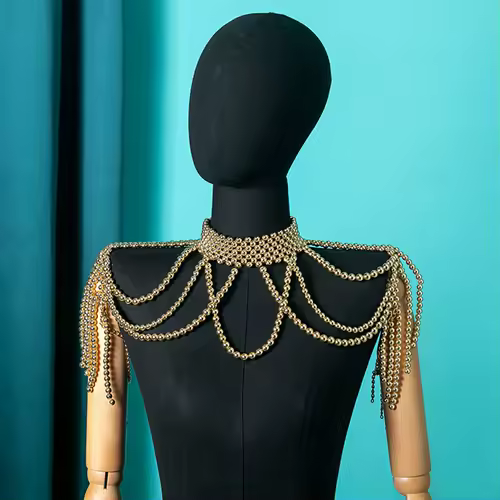 Elegant Bridal Shoulder Chain Jewelry Handmade Beaded Large Necklace Hollow Imitation Pearl Body Chain Wedding Shawl Accessories - Image 7