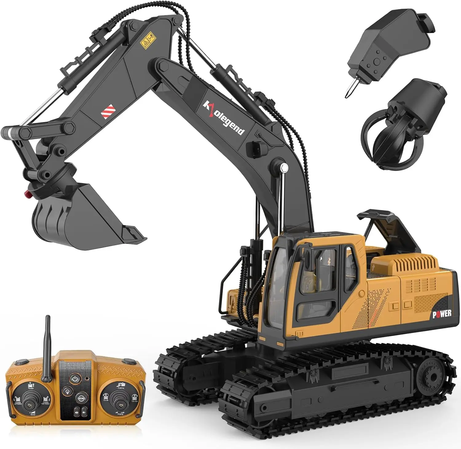 

3 in 1 RC Excavator Toy with Bucket, Claw & Drill for Boys Ages 6-12, 2.4GHz Remote Control Construction Vehicle Gift