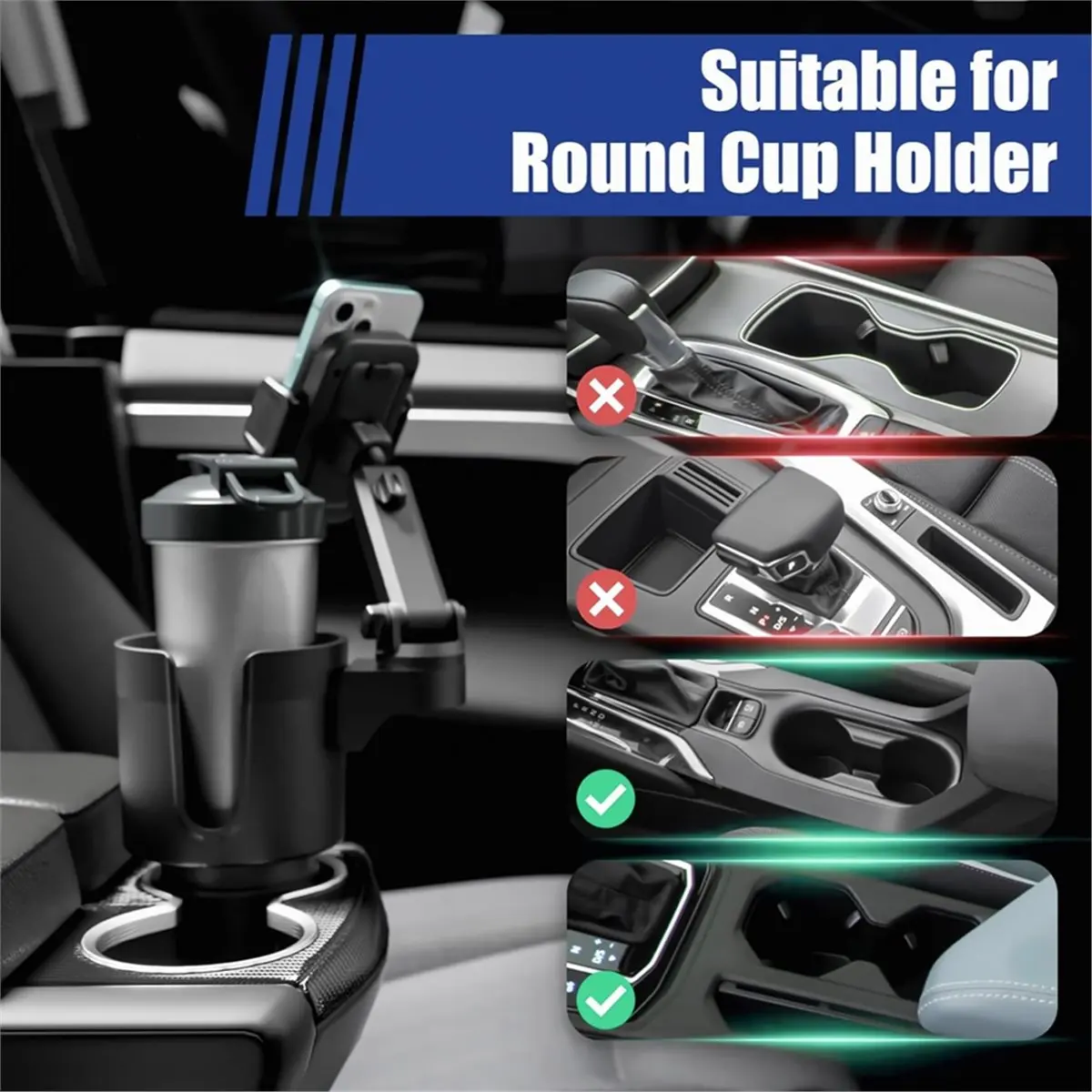 

Phone Holders for Your Car, 2 in 1 Universal Cup Holder Expander Adjustable Base with Phone Mount,with 360°Rotation