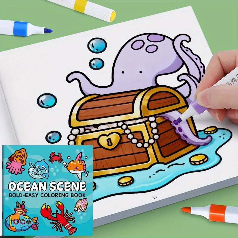 كتاب واحد، كتاب تلوين ممتع مكون من 24 صفحة، عالم الحيوانات، وقت الفتاة، موضوع حيوانات المحيط، كتاب صور رسم للأطفال والكبار #5