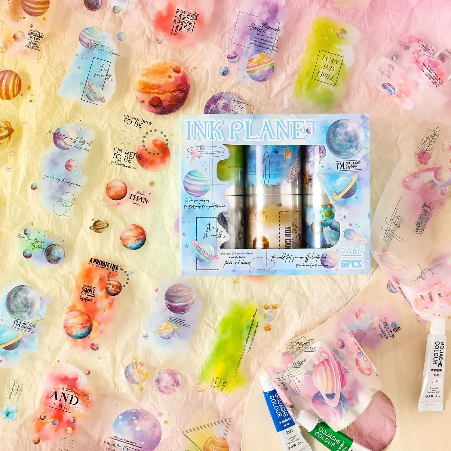 

6rolls Planet Series PET Tapes Stickers Decor Junk Journal Tapes Stickers DIY Scrapbooking Supplies Collage Album Tapes