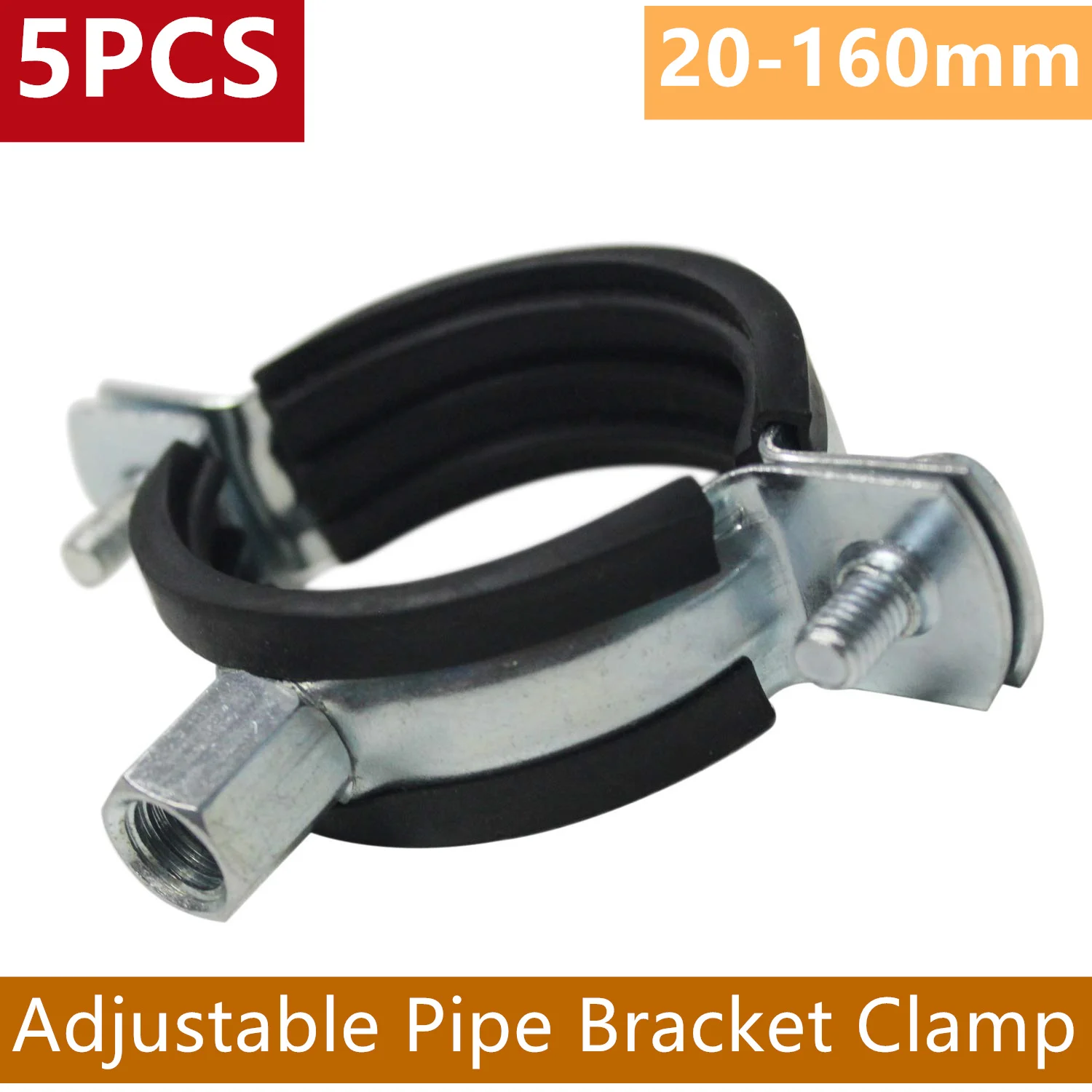 5Pcs Heavy-Duty Pipe Clamp Bracket Wall Ceiling Mount Pipe Support Hoop Hanger Plumbing Fixing 20-160mm Adjustable Tube Clamp