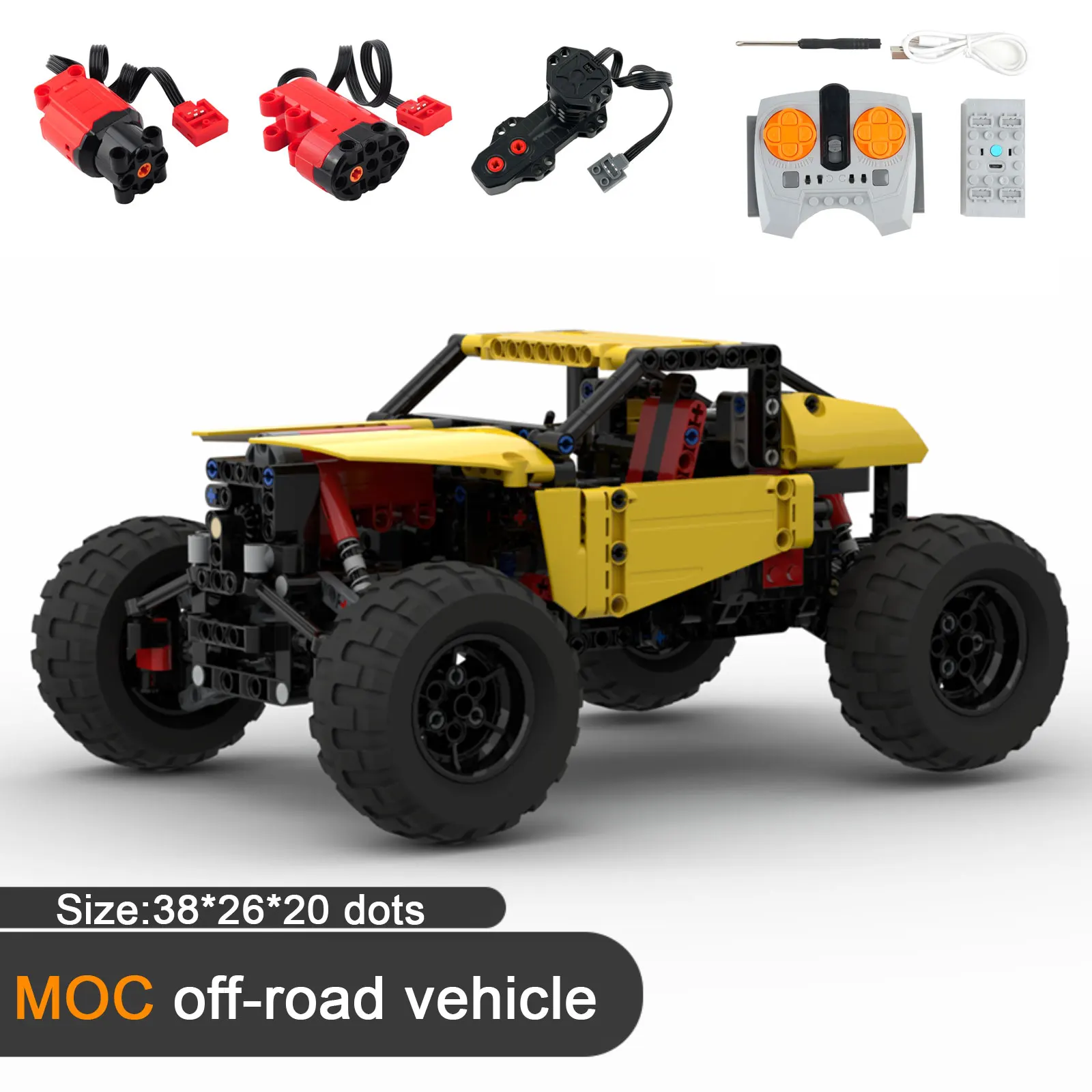 Kit de modelo de veículo off-road 4wd com suspensão independente, tijolos técnicos de controle remoto, brinquedo de esteira mecânica de alta tecnologia